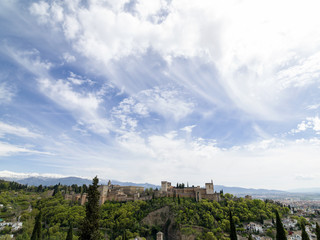 Fototapeta na wymiar Panoramic view of the Alhambra Palace in Spain