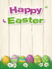 Happy Easter Poster with Easter Eggs in Grass