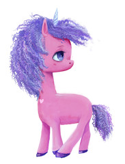 Watercolor pink unicorn illustration © cofeee