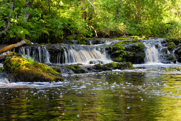 Obraz premium Piękny mały las wodospad w Karelii, w Rosji