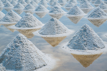 Heap of sea salt in original salt produce farm