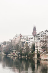 Basel, Stadt, Altstadt, Rhein, Basel-Stadt, Rheinufer, Münster, Kirche, Pfalz, Wintertag, Winter, Schweiz