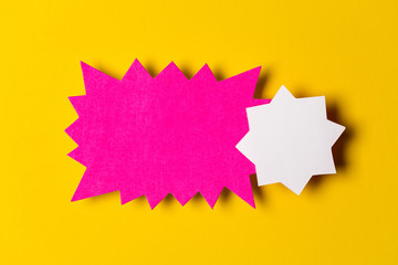 Blank promotional signs on a bright yellow background.