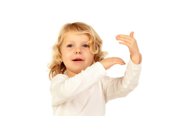 Cute kid pointing with his finger