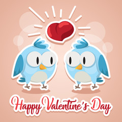 Greeting card love birds kissing happy Valentine Day vector illustration. Pattern design. Flyer or invitation