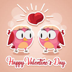 Greeting card love birds kissing happy Valentine Day vector illustration. Pattern design. Flyer or invitation