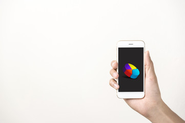 hand holding using mobile phone.Man using smart phone.