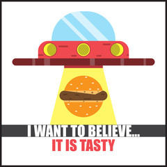 UFO and cheeseburger, hamburger and newcomers