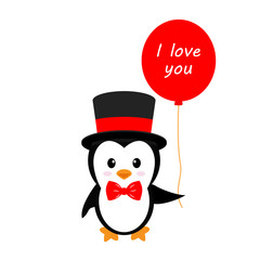 cute penguin girl with balloon
