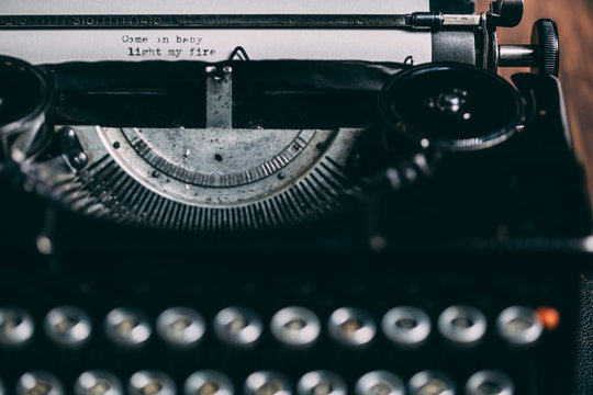 Close up of a retro typewriter with love message
