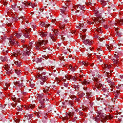 Red Heart shaped confetti for Valentine day background. Design layout template. Vector illustration on checkered background.