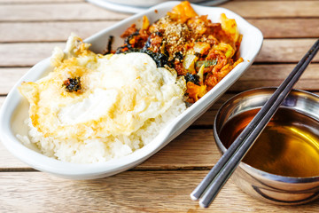 delicious korean food on wood table