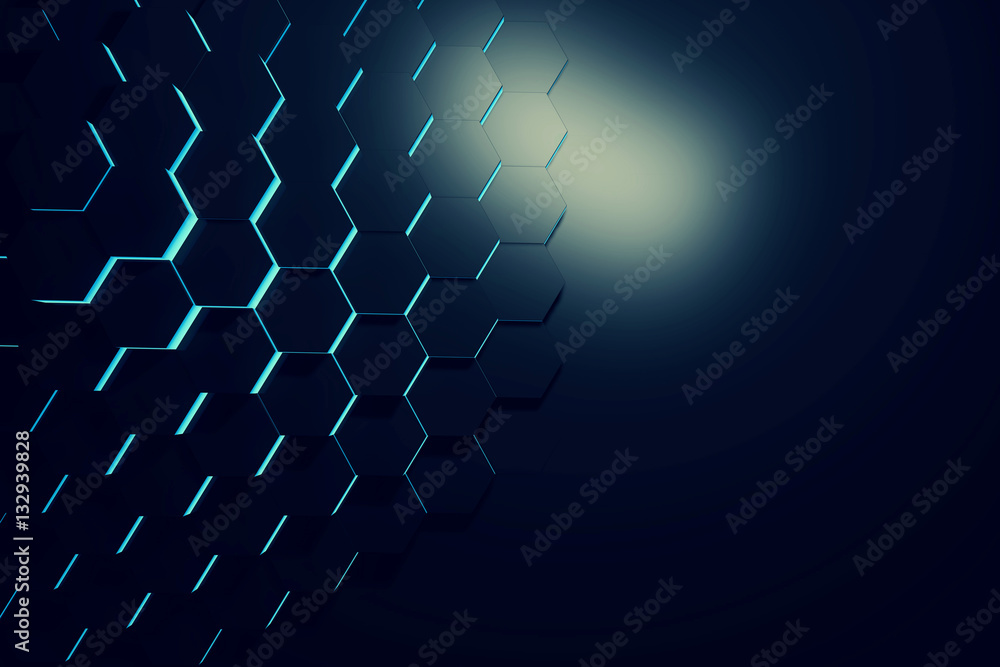 Aufkleber glowing blue hexagon pattern background. 3d rendering