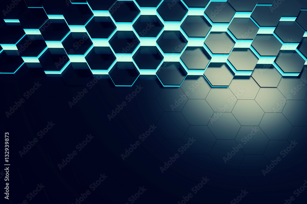 Aufkleber glowing blue hexagon pattern background. 3d rendering