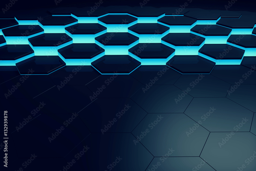 Aufkleber glowing blue hexagon pattern background. 3d rendering