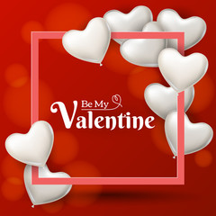 Valentine's Day frame with white balloons, on red background