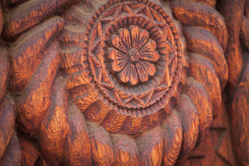 Close up shot of some wooden decoration in Maramures, Romania.