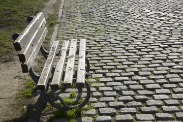 Cobble Stones and Wooden Bench