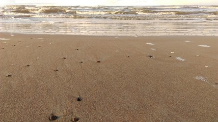 The beach with beautiful waves on evening