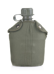 Army water canteen isolated on white background.