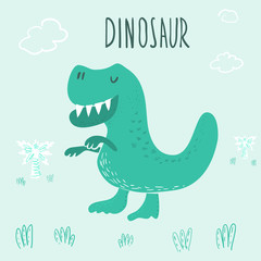Cute hand drawn dinosaur illustration. vector print