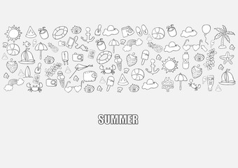 Obraz premium Summer beach hand drawn vector symbols and objects, drawing by h