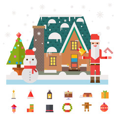 Fototapeta premium Christmas and New Year santa gifts at home. Flat vector illustra