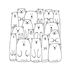 Fototapeta premium Funny white bears family, sketch for your design