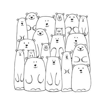 Funny white bears family, sketch for your design