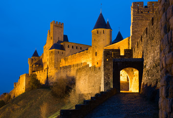  Medieval castle of Carcassonne in evening