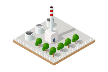 Vector isometric icon of factory infrastructure element industrial landscape and garbage recycling plant with buildings and trees