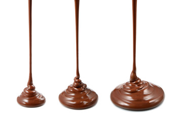 Hot melted chocolate. Stream isolated on white. Collection.