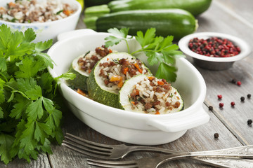 Zucchini with meat and rice