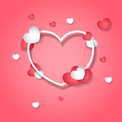 Vector background on the theme of love. White and red heart on a pink background. Valentine's Day Card