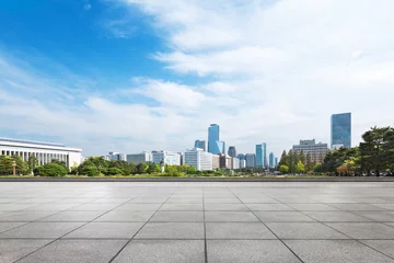 Gordijnen stadsgezicht en skyline van seoul van lege bakstenen vloer © zhu difeng
