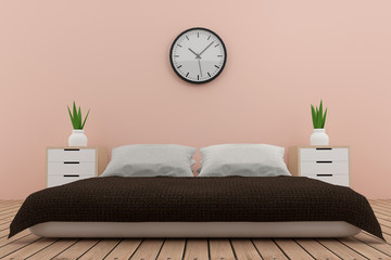 bedroom interior design in pink tone in 3D rendering