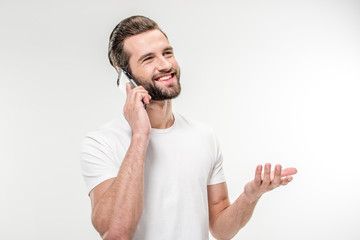 Handsome man using smartphone