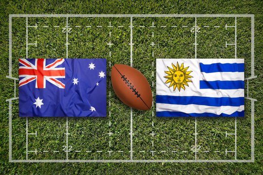 Australia vs. Uruguay flags on rugby field