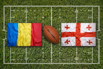 Romania vs. Georgia flags on rugby field