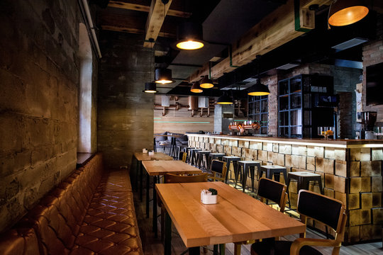 Empty Restaurant And Coffee Shop With Bar Counter