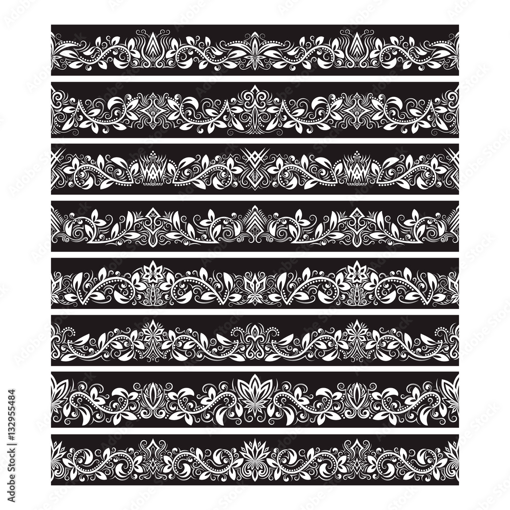Poster black white vintage elements for vector brushes creating. borders templates kit for frames design an
