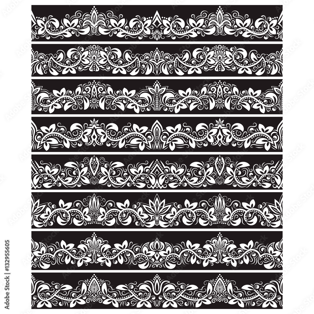 Poster black white vintage elements for vector brushes creating. borders templates kit for frames design an