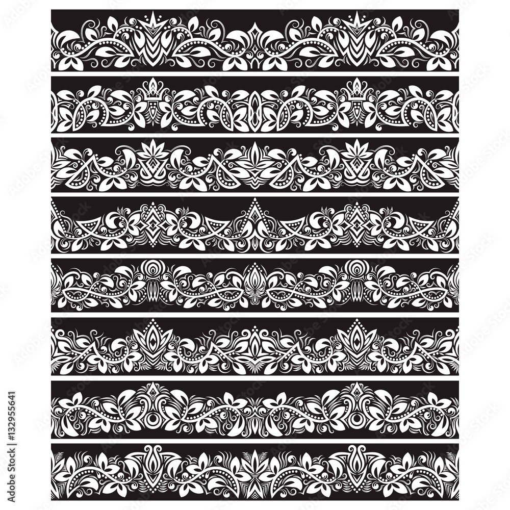 Poster black white vintage elements for vector brushes creating. borders templates kit for frames design an