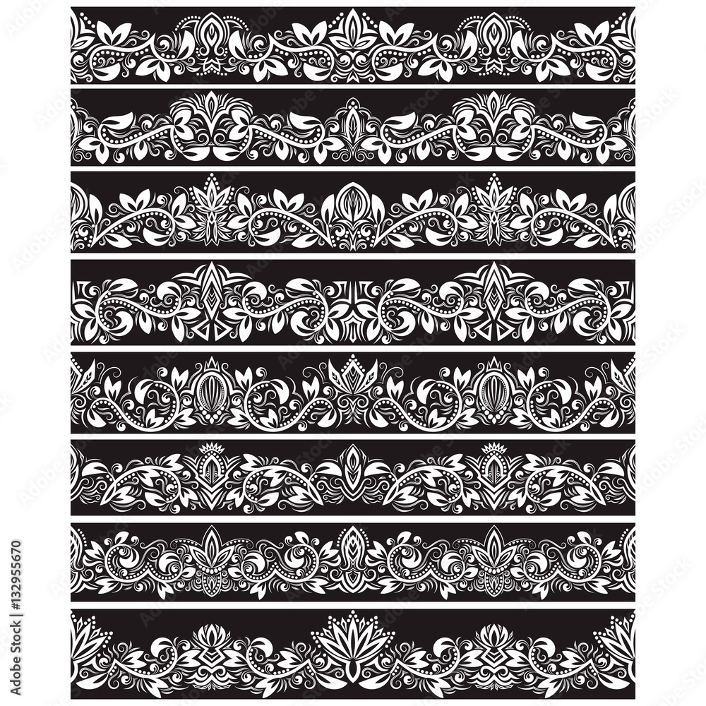 Poster black white vintage elements for vector brushes creating. borders templates kit for frames design an