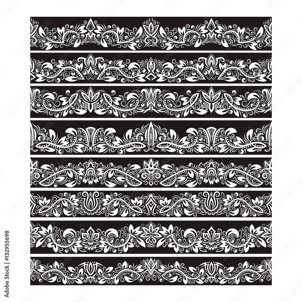 Poster black white vintage elements for vector brushes creating. borders templates kit for frames design an