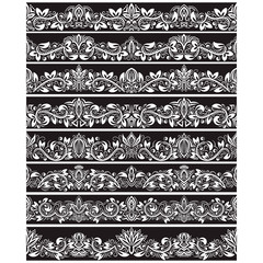 Black white vintage elements for vector brushes creating. Borders templates kit for frames design and page decorations.