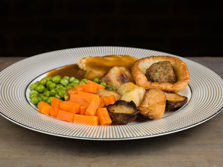 Roast Chicken Meal With Yorkshire Pudding and Stuffing