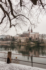 Basel, Stadt, Basel-Stadt, Altstadt, Rhein, Rheinufer, Uferweg, Kleinbasel, Münster, Kirche, Grossbasel, Winter, winterlich, Schweiz