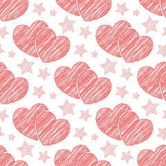 Seamless pattern with scribble hearts