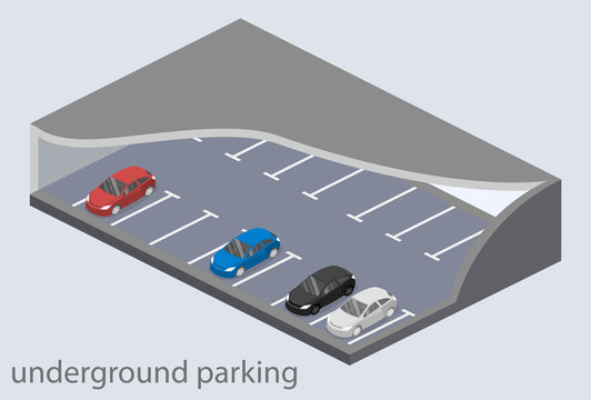 Isometric Flat 3D Concept Vector Underground Parking With Cars.